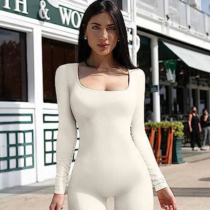 Sømløs langermet yoga-jumpsuit for kvinner