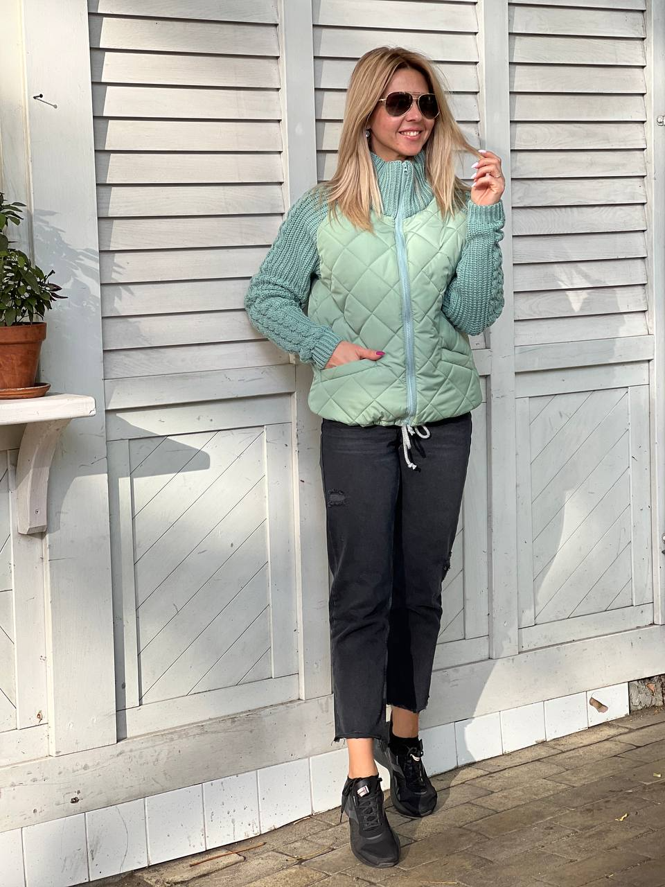 Nora - Patchwork strikket jakke til kvinder